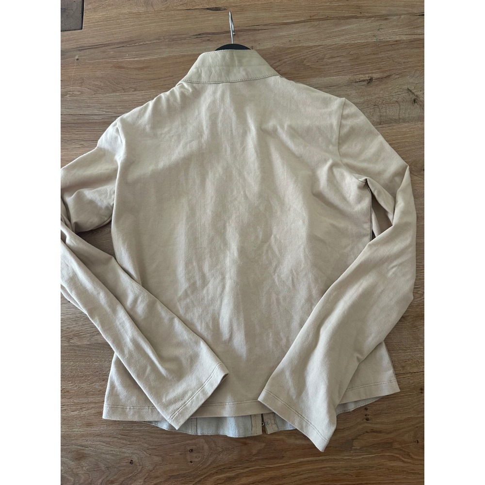 Bebe Y2K Sand Beige Genuine Leather & Cotton Knit Jacket - Size M - Picture 3 of 5